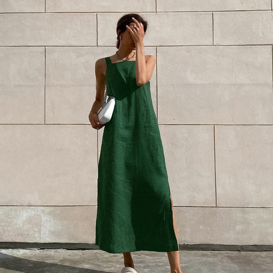 TGC FASHION Spring Outfits 2024 | Green Cotton Linen French Maxi Sun Dress SIzes S-L
