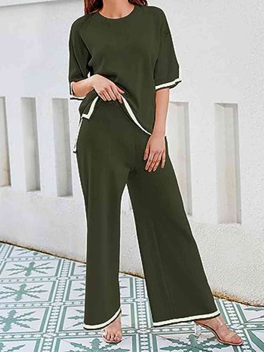 St Patricks Day Outfits Contrast High-Low Sweater and Knit Pants Set