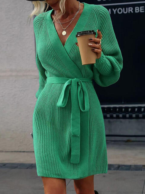 St Patricks Day Outfits Open Front Lantern Sleeve Tied Cardigan