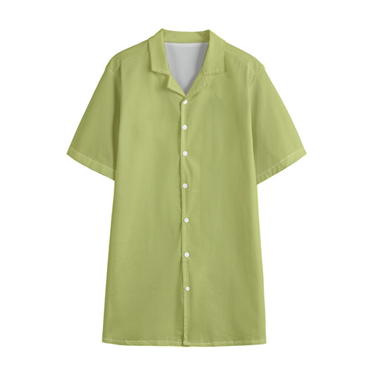 St Patricks Day Outfits Lemon Drop Green Men's Hawaiian Shirt With Button Closure |115GSM Cotton