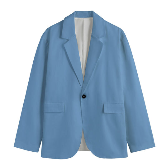 Men's Spring Outfits 2024 Sky Blue Casual Flat Lapel Collar Blazer | 245GSM Cotton