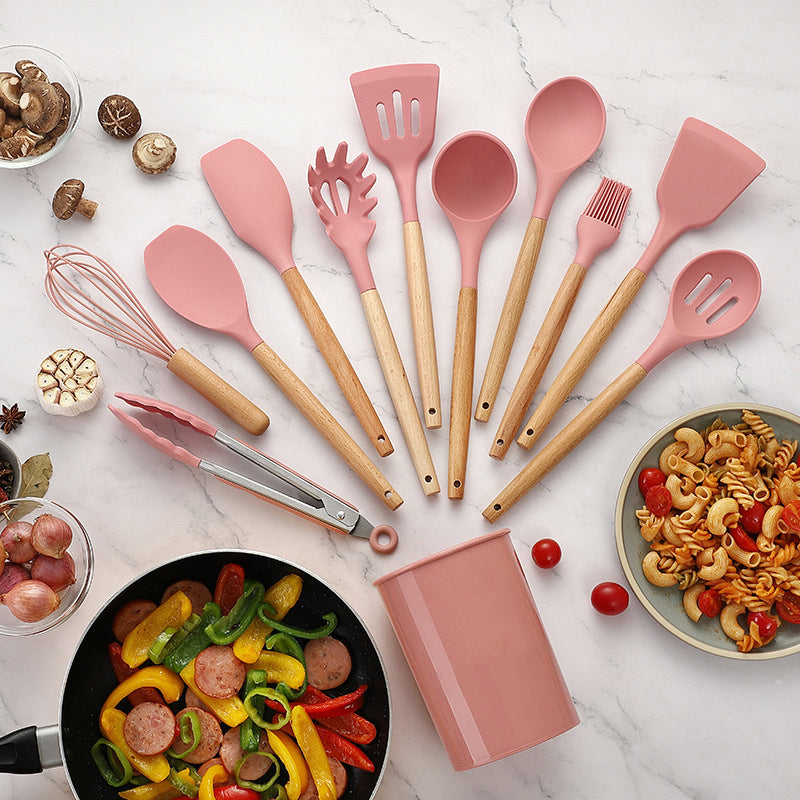 8pcs Silicone Cooking Utensil Set, Minimalist Pink Kitchen Gadget