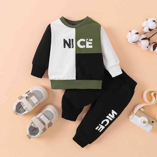 St Patricks Day Outfits Boys NICE Graphic Color Block Tee and Pants Set 0-24M