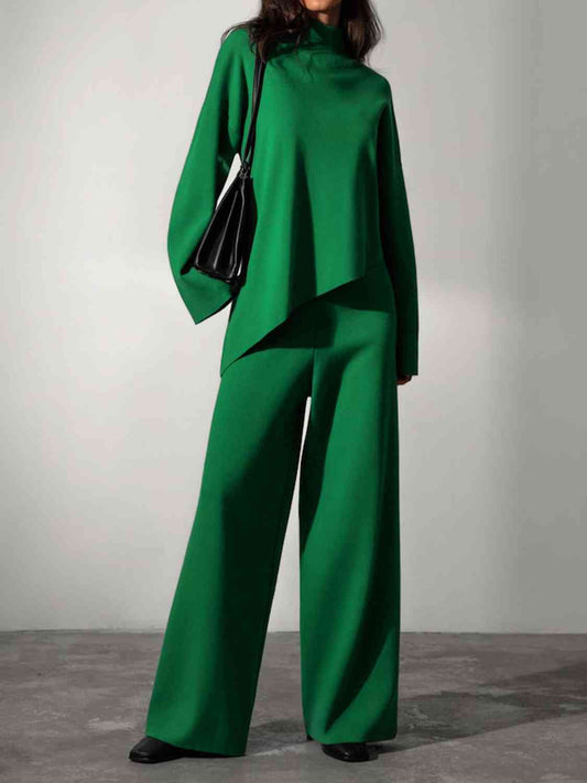 St Patricks Day Outfits Asymmetrical Hem Knit Top and Pants Set