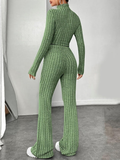 Ribbed Mock Neck Long Sleeve Top and Pants Set