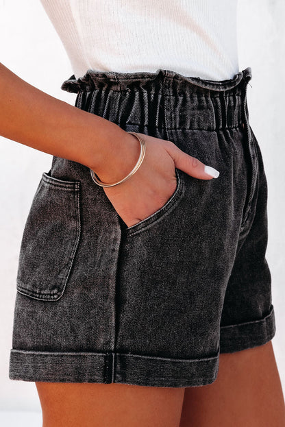 Paperbag Waist Denim Shorts with Pockets