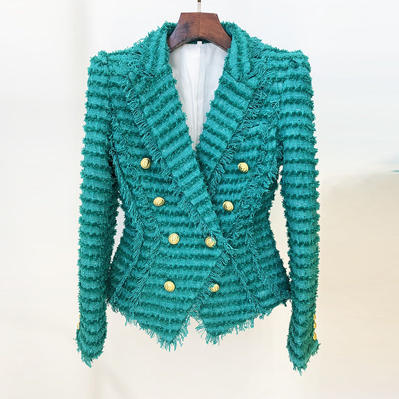 Spring Outfits 2024 | Emerald Green Tweed Blazer Shorts Outfit