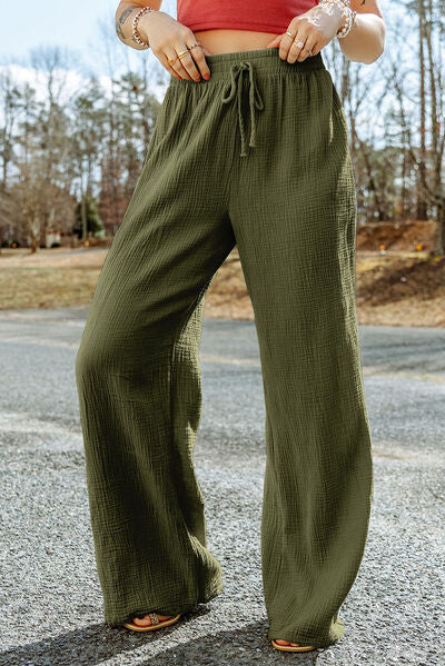 St Patricks Day Texture Tied Cotton Wide Leg Pants