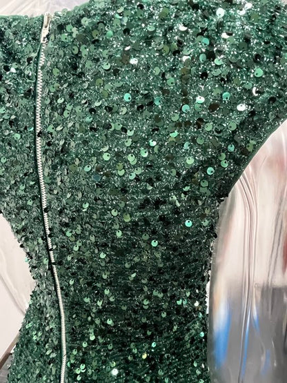 St Patricks Day Outfits | Glitter Aesthetic Green Prom Dress