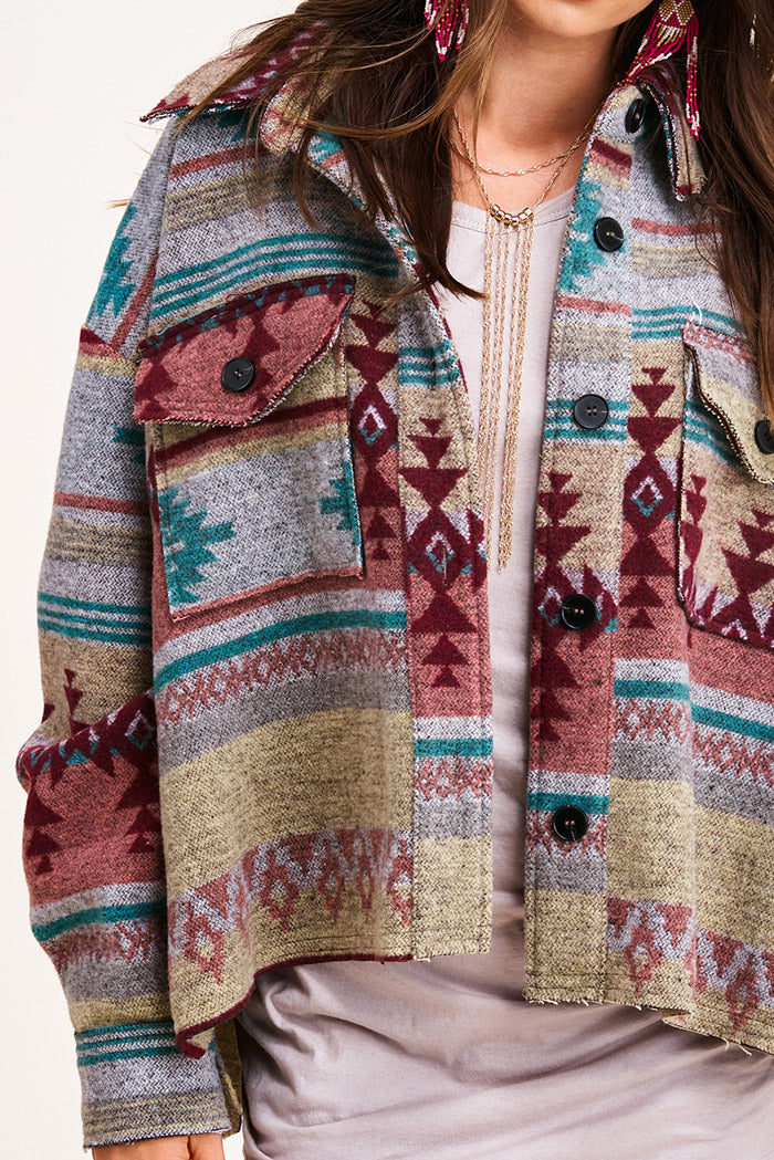 Aztec Coats | Burgundy Brown & Beige Aesthetic Aztec Coat