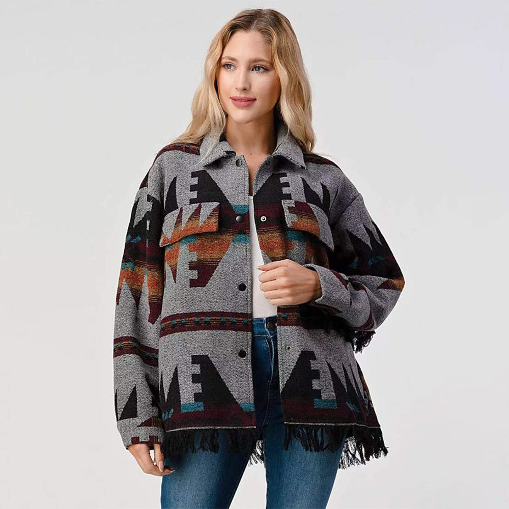 Aztec Coats | Black & Brown Aesthetic Cotton Tassel Aztec Coat
