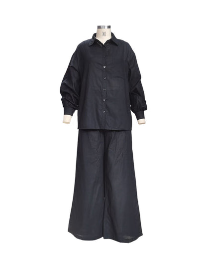 Green Aesthetic Linen Pants | Summer Long Sleeve Shirt Trousers Outfit 2-piece Set