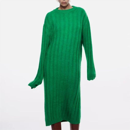 Winter Outfits | Green Aesthetic Maxi Long Sweater Dress