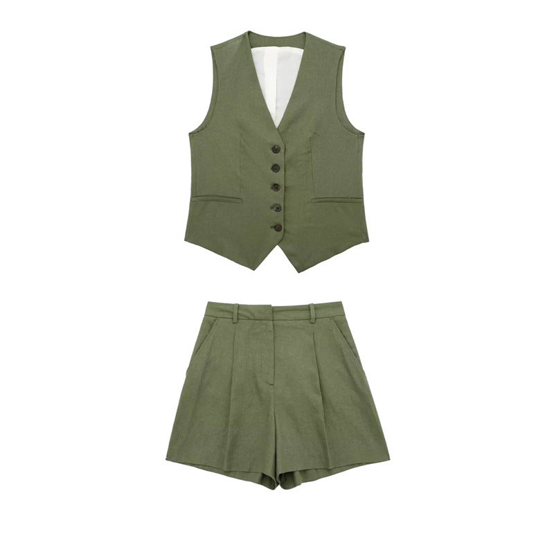 Summer Shorts Outfits | Cotton Vest Green Shorts Outfits 2 -piece Set add each item separately