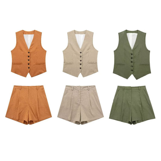 Summer Shorts Outfits | Cotton Vest Green Shorts Outfits 2 -piece Set add each item separately