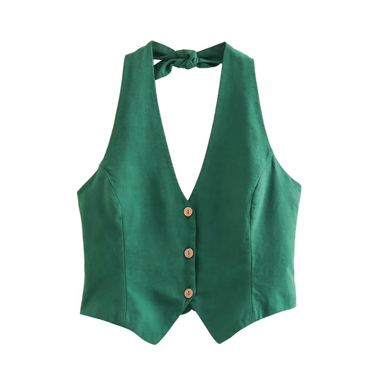 St Patricks Day Outfits | Emerald Green Halter Vest Pants Outfit