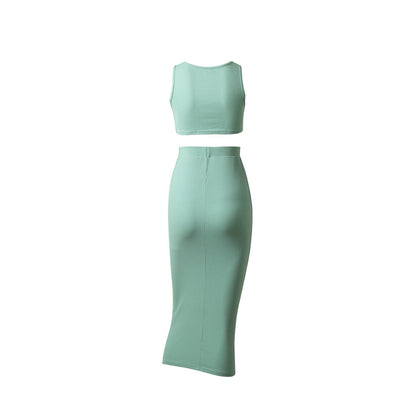Chic Outfits | Jade Green Aesthetic Crop Top Sweater Skirt Outfit 2-piece Set