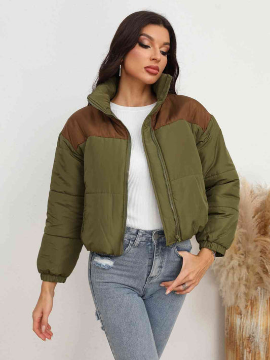 St Patricks Day Outfits Two-Tone Zip-Up Puffer Jacket