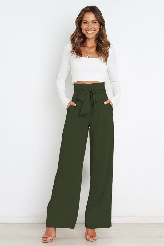 St Patricks Day Outfits Tie Front Paperbag Wide Leg Pants