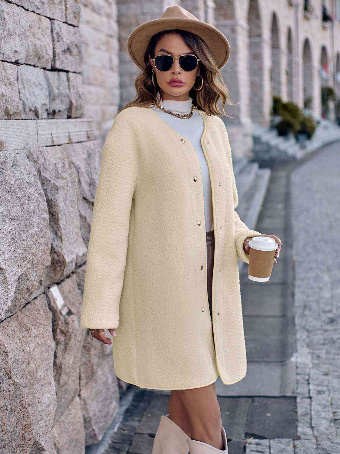 Snap Down Drop Shoulder Coat