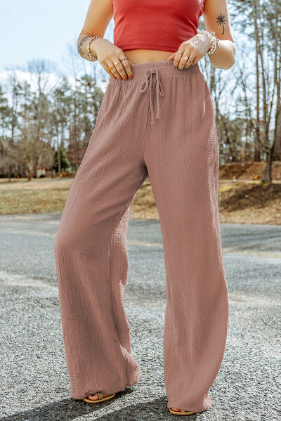 St Patricks Day Texture Tied Cotton Wide Leg Pants