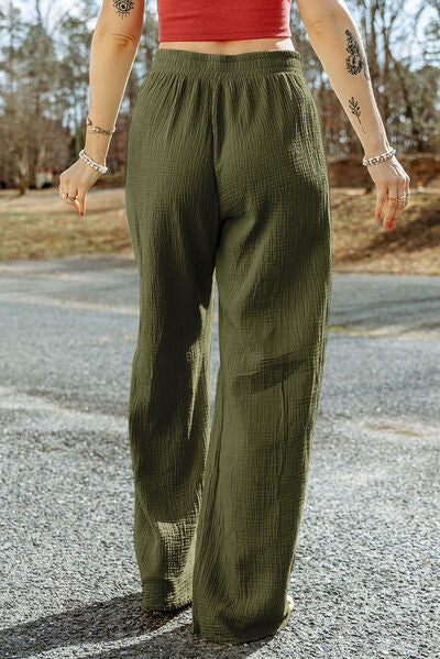 St Patricks Day Texture Tied Cotton Wide Leg Pants