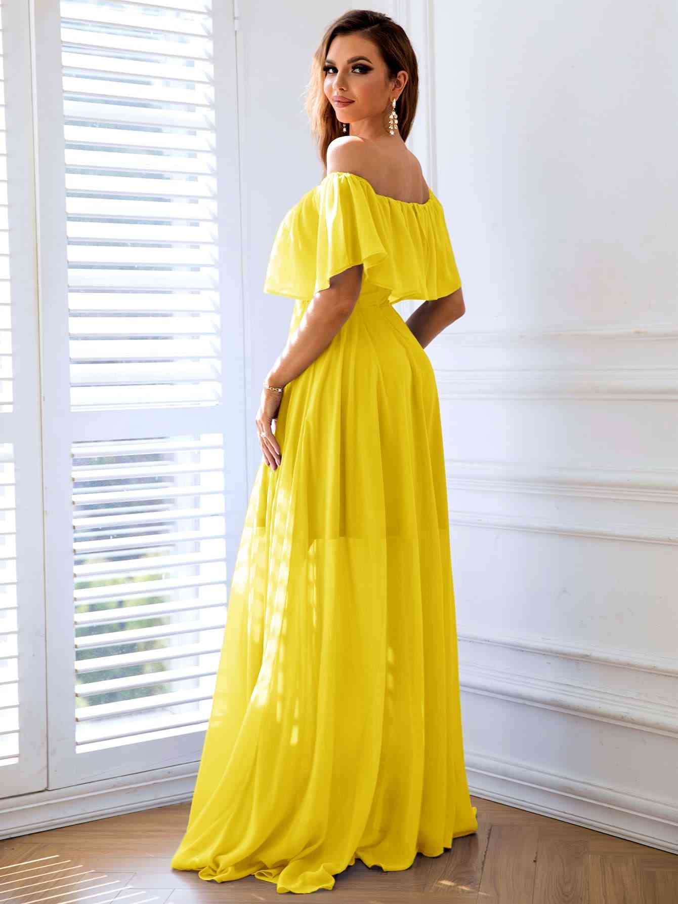 Spring Dresses Off-Shoulder Layered Split Maxi Dress