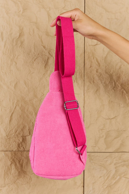 Hot Pink Aesthetic Fame Bring Me Everywhere Mini Corduroy Single Strap Backpack Bag
