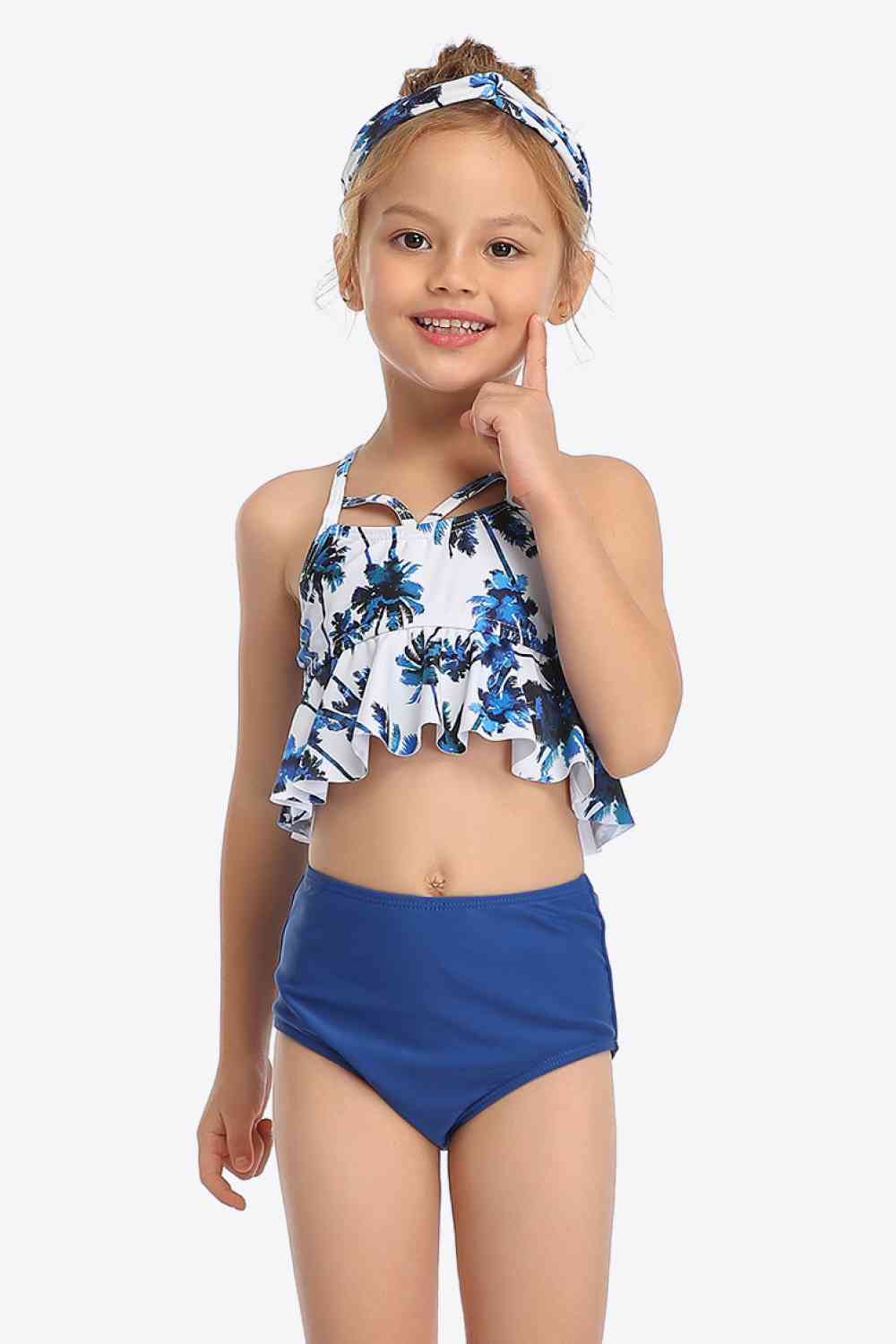 Botanical Print Crisscross Ruffled Two-Piece Swim Set