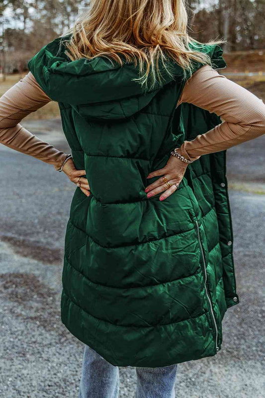 St Patricks Day Outfits Longline Hooded Sleeveless Puffer Vest