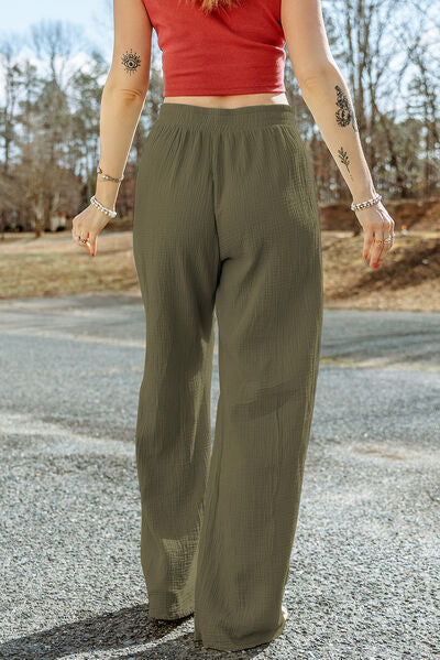 St Patricks Day Texture Tied Cotton Wide Leg Pants