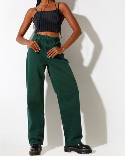 Green Aesthetic Outfits | Emerald Green Denim Pants