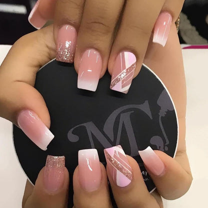 Barbie Nails | Luxury Pink Gradient Glitter Short Square Short Press On  Nails