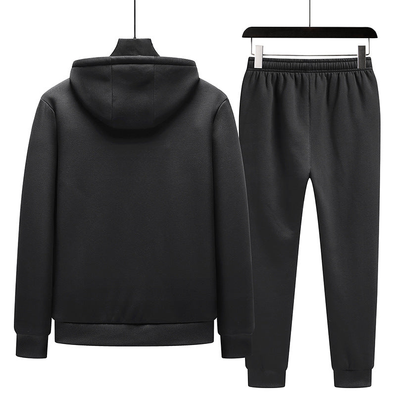 Fall Outfits | Men's Fashion Thick Lamb Hoodie Cotton Sweatpants Outfit  2-Piece Set