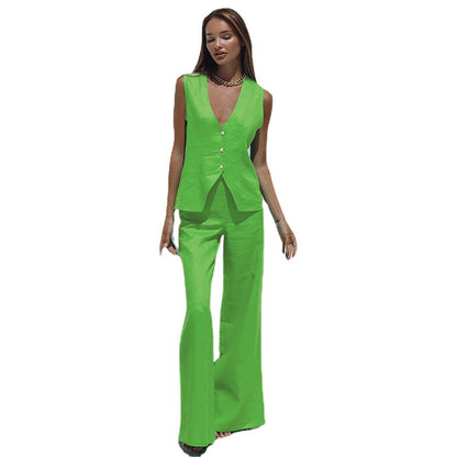 Summer Linen Outfits | Green Aesthetic Linen Pants Outfit Summer Casual 2-Piece Set!
