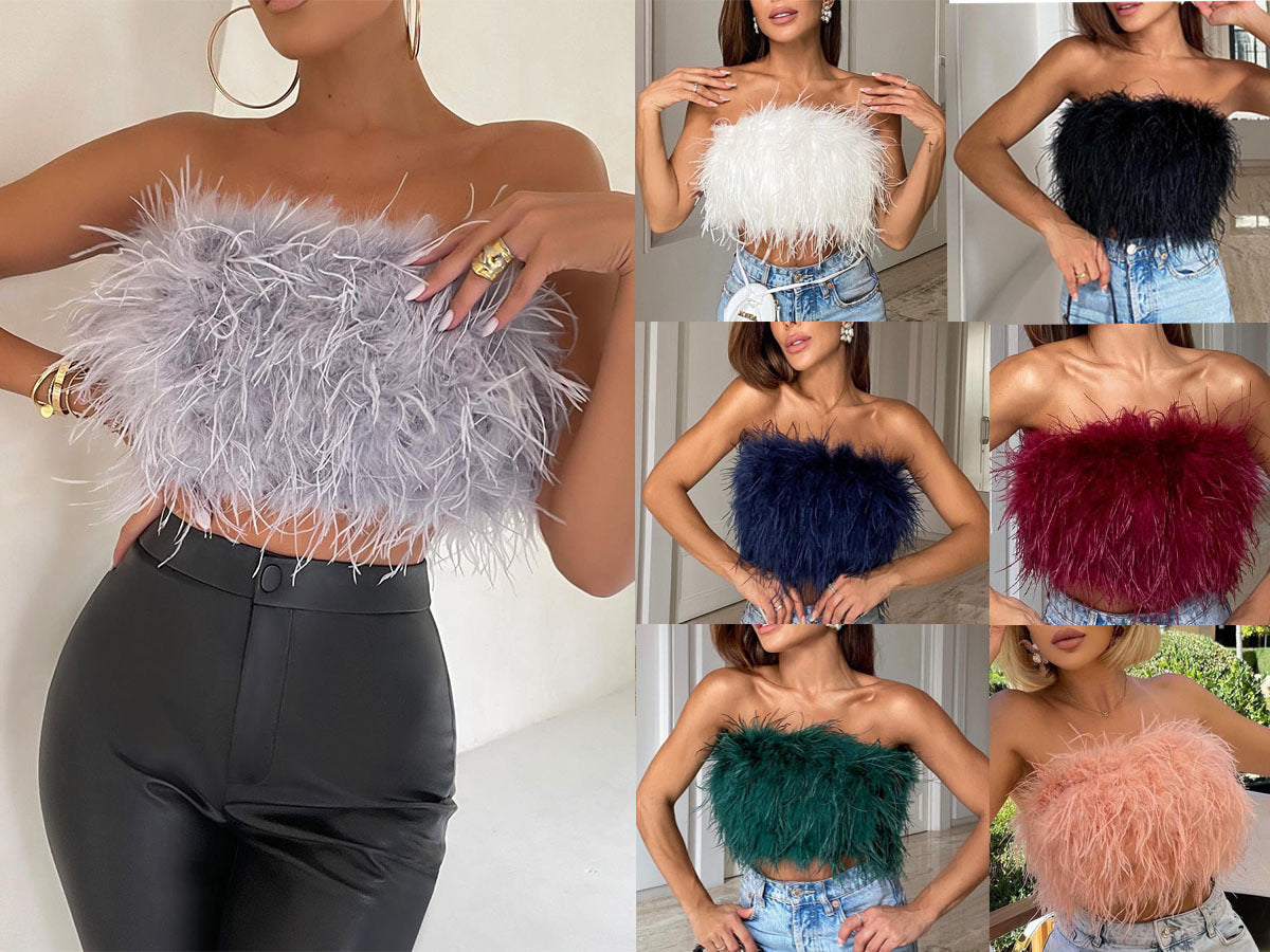 3D Aesthetic Outfits | Emerald Green Pink Feathers Crop Top