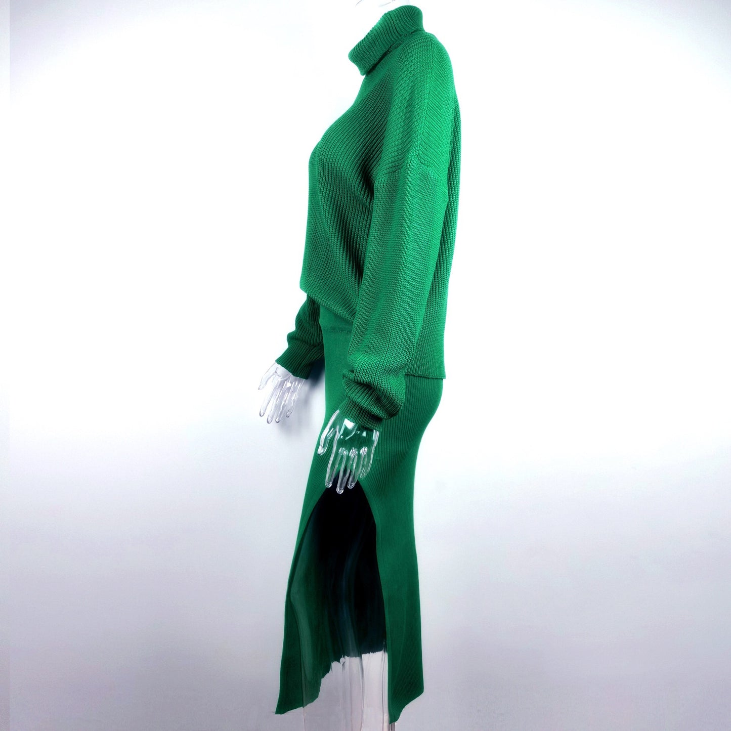Green Aesthetic Outfits | Turtleneck Knitted Skirt Outfit 2-piece Set