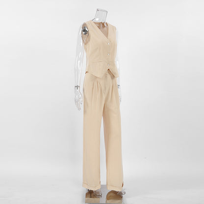 Summer Outfits 2023 | TGC FASHION Cotton Linen Vest Wide Leg Pants Summer Work Outfit 2-piece Set