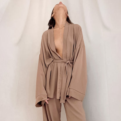 Comfortable Outfits | Matcha Green Aesthetic Chiffon Kimono Outfit 2-piece Set