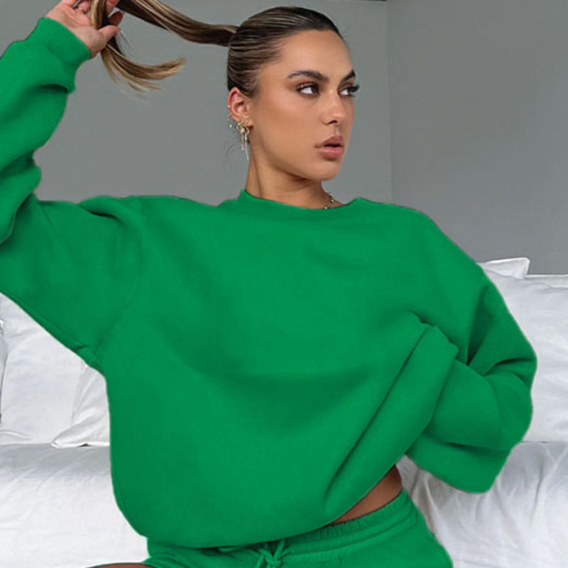 Green Aesthetic Outfits | Pullover Sweater Shorts Outfits 2-piece Set