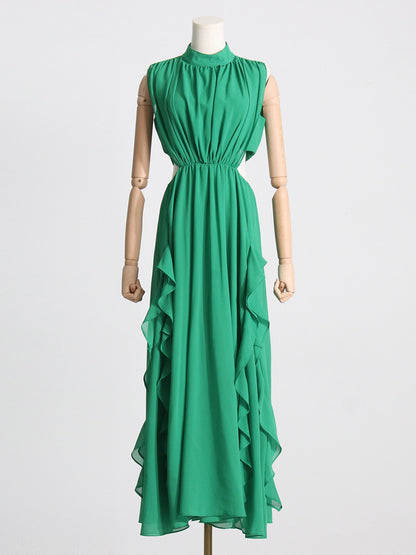 Spring Dresses | Green Cut Out Elegant Ruffles Dress