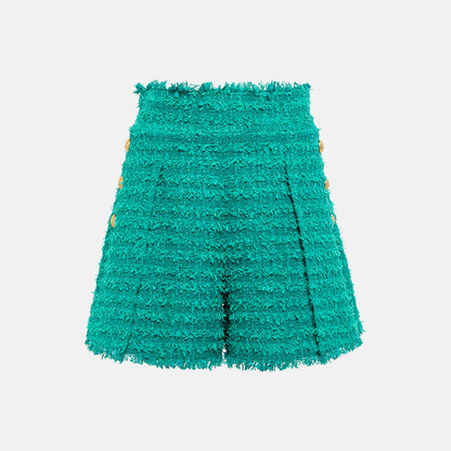 Spring Outfits 2024 | Emerald Green Tweed Blazer Shorts Outfit