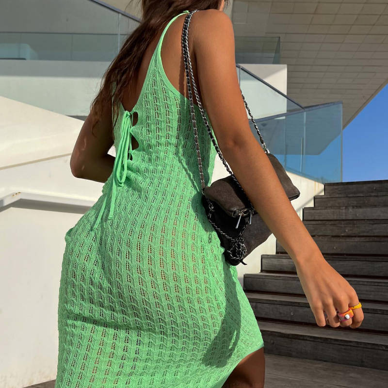 Summer Dresses 2023 | Green Aesthetic Knitted Maxi Dress