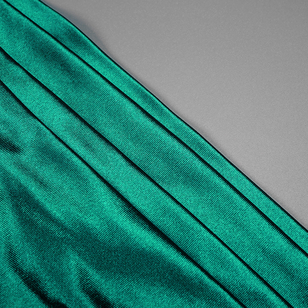 Winter Formal Dresses |Emerald Green Satin Tube Top Slit Wrap Maxi Dress