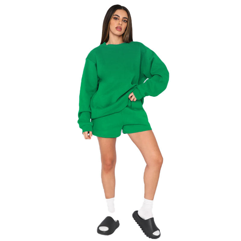 Green Aesthetic Outfits | Pullover Sweater Shorts Outfits 2-piece Set