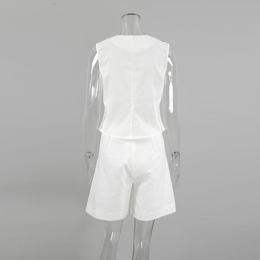 Summer Outfits 2023 | TGC FASHION Cotton Linen Vest Wide Leg Shorts Outfit 2-piece Set