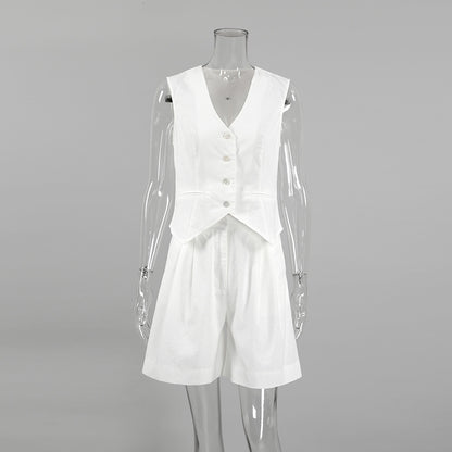 Summer Outfits 2023 | TGC FASHION Cotton Linen Vest Wide Leg Shorts Outfit 2-piece Set