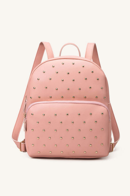 Pink Gold Studded PU Leather Backpack