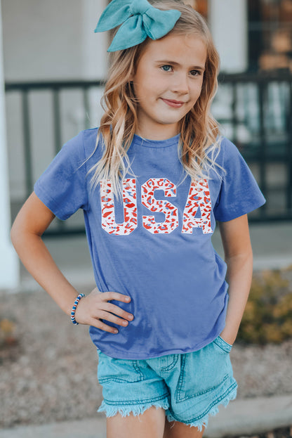 Kids Fashion Summer Outfits | Girls USA Leopard Graphic Tee