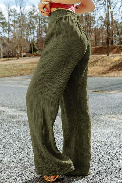 St Patricks Day Texture Tied Cotton Wide Leg Pants